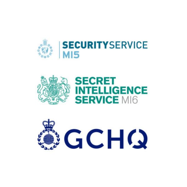 MI5, MI6 and GCHQ logos on a white background.